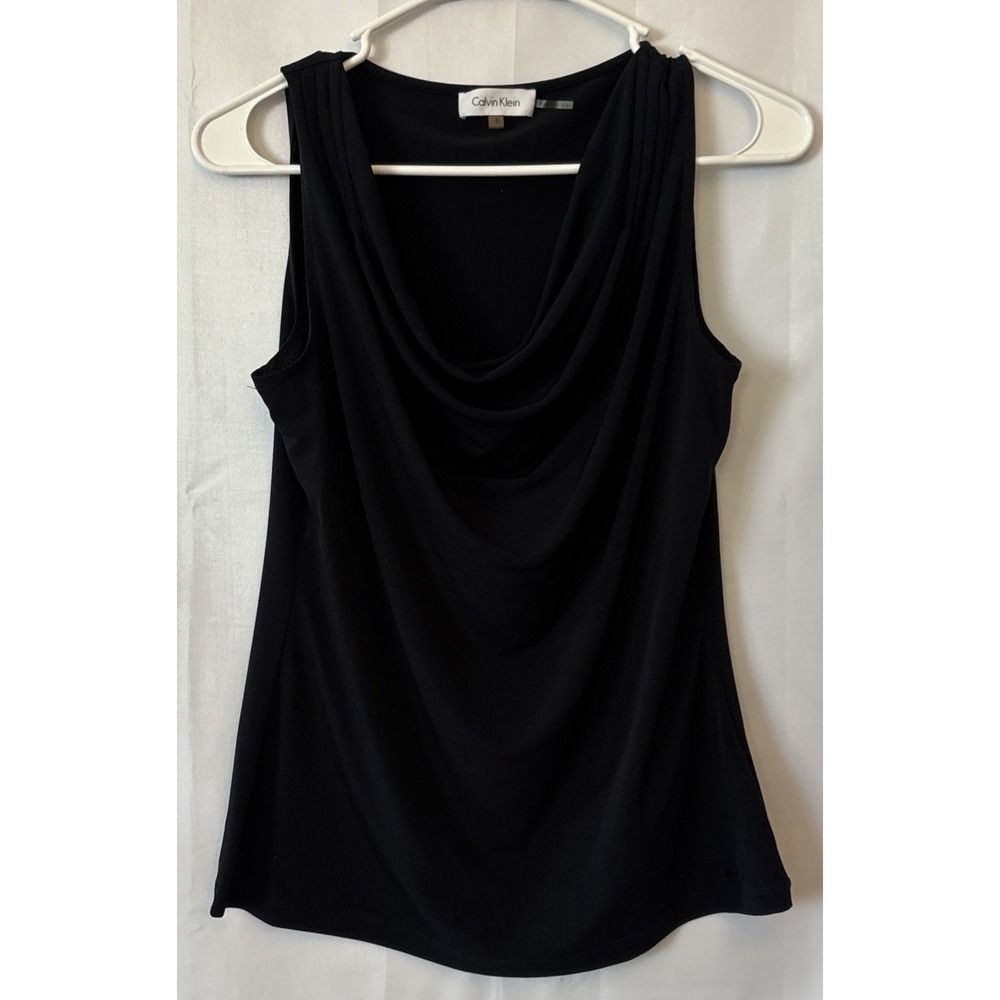 Calvin Klein Women's Black Cowl Neck‎ Sleeveless Draped Knit Blouse Size S